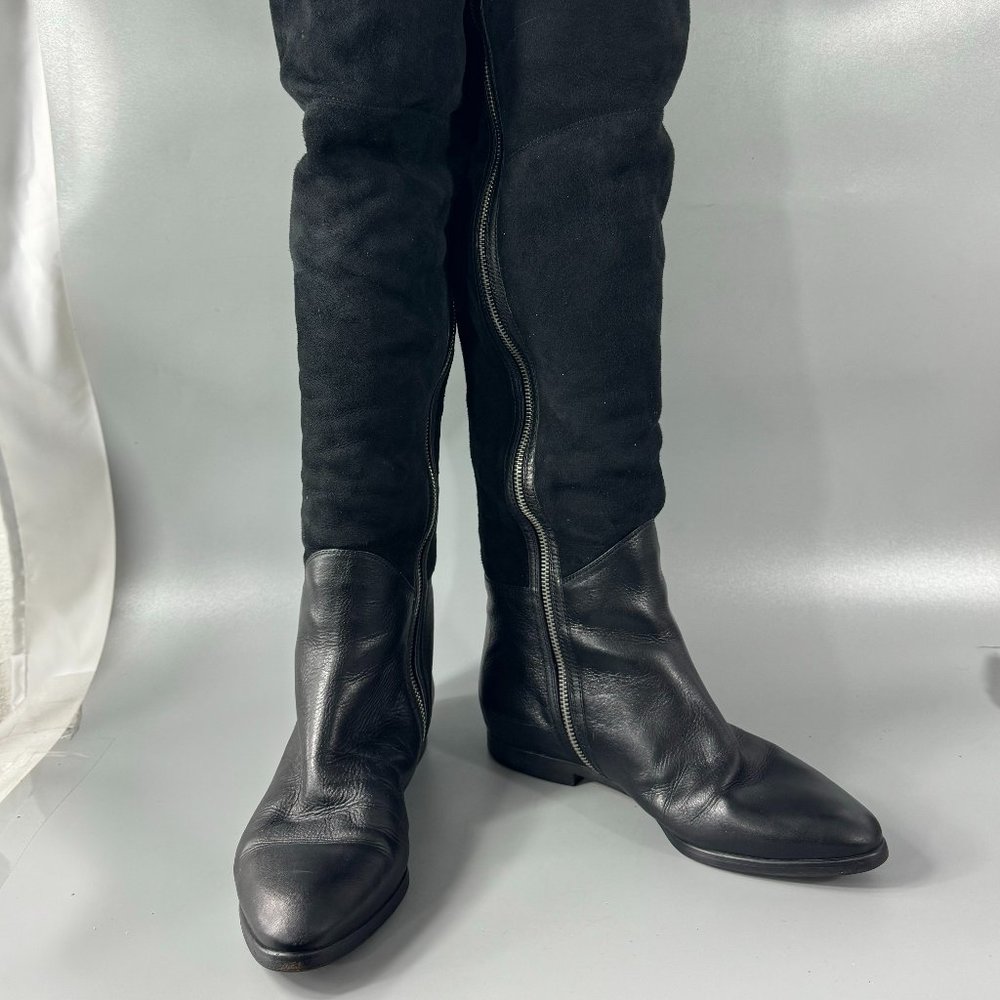 Le Pepe Vera Cuaia Black leather/Suede Over-the-Knee Boots, Size 38.5